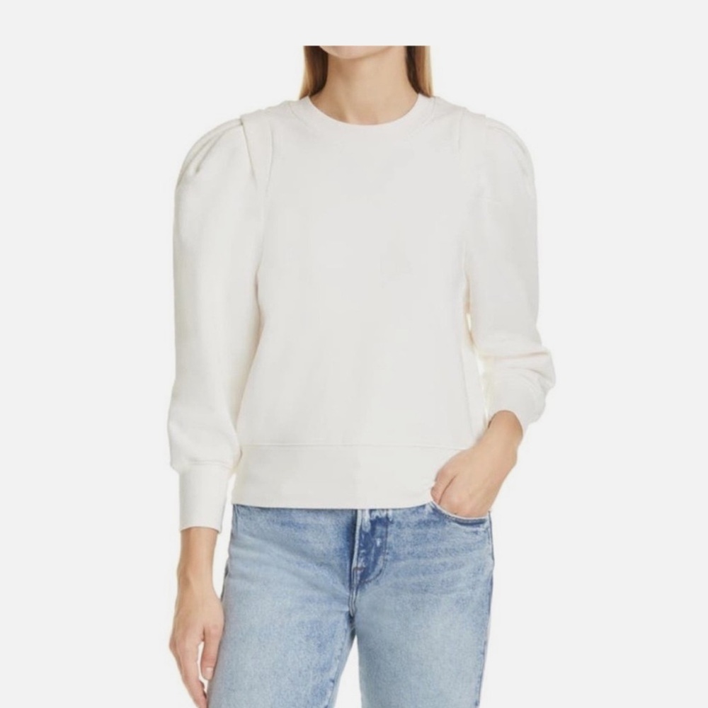 FRAME NEW PLEATED PANEL PUFF-SLEEVE SWEATSHIRT WHITE sz S PriceFirm!